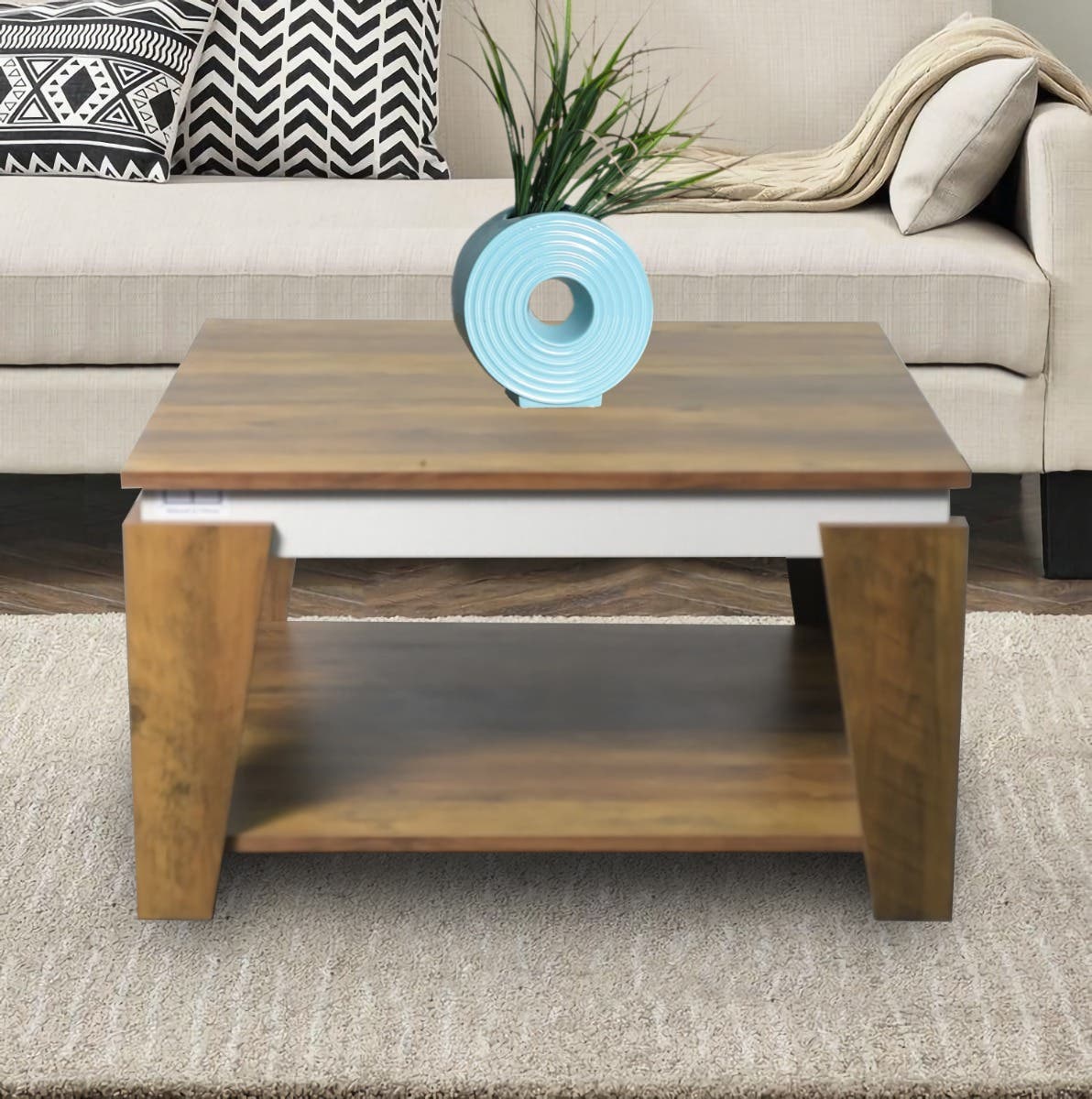 Mdf Wood Center Table, 80 X 80 X 45 Cm - Light Brown White