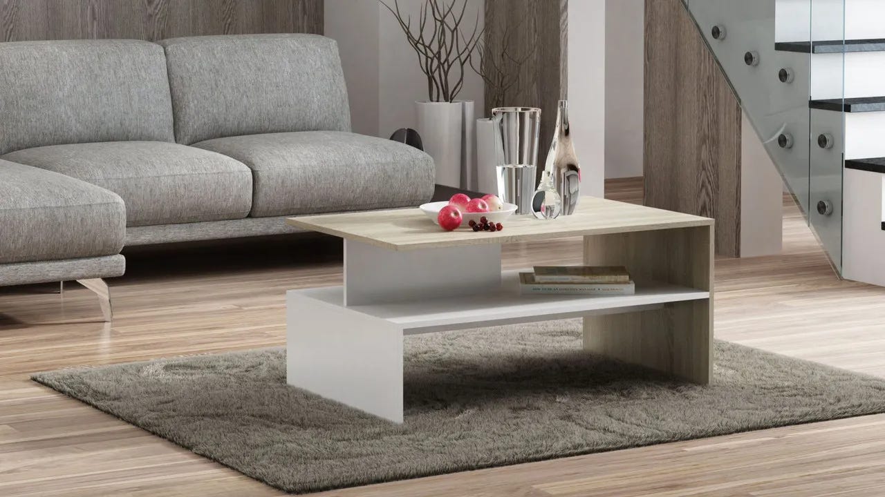 Chipbord Wood Center Table, 45x100x50 cm - White Beige