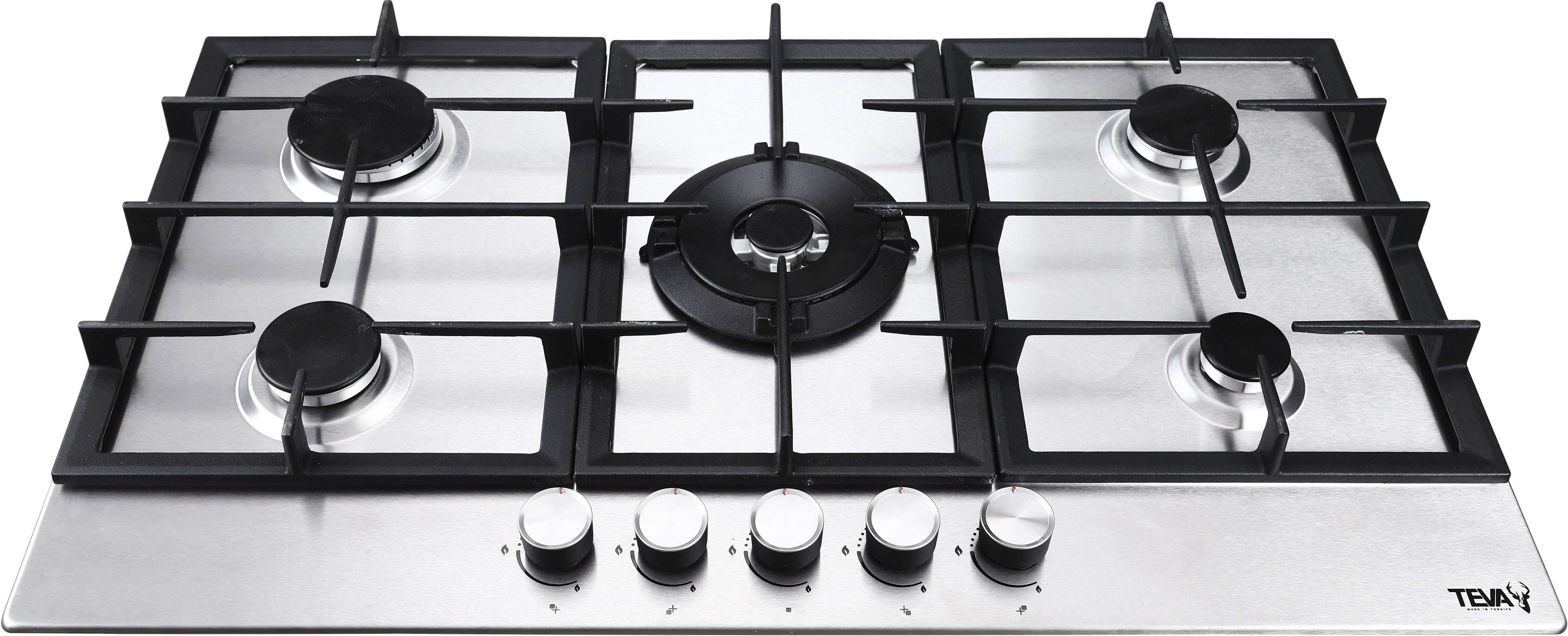Teva Bl041 Built-In Gas Stove, 5 Burners, 90×50 Cm - Silver Black