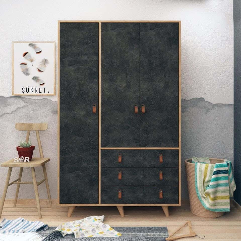 MDF Wood Wardrobe 3 Door, 100x52x185 Cm - Beige Grey