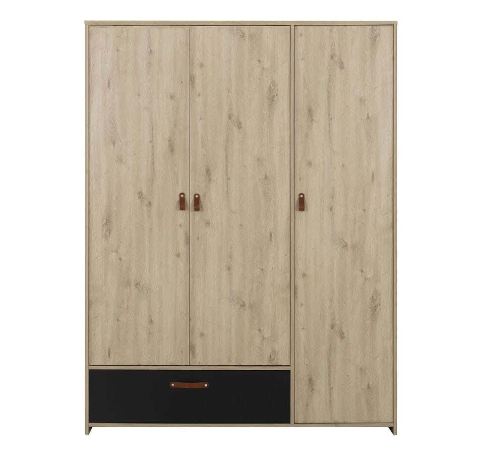 MDF Wood Wardrobe 3 Door, 120x52x185 Cm - Black Beige