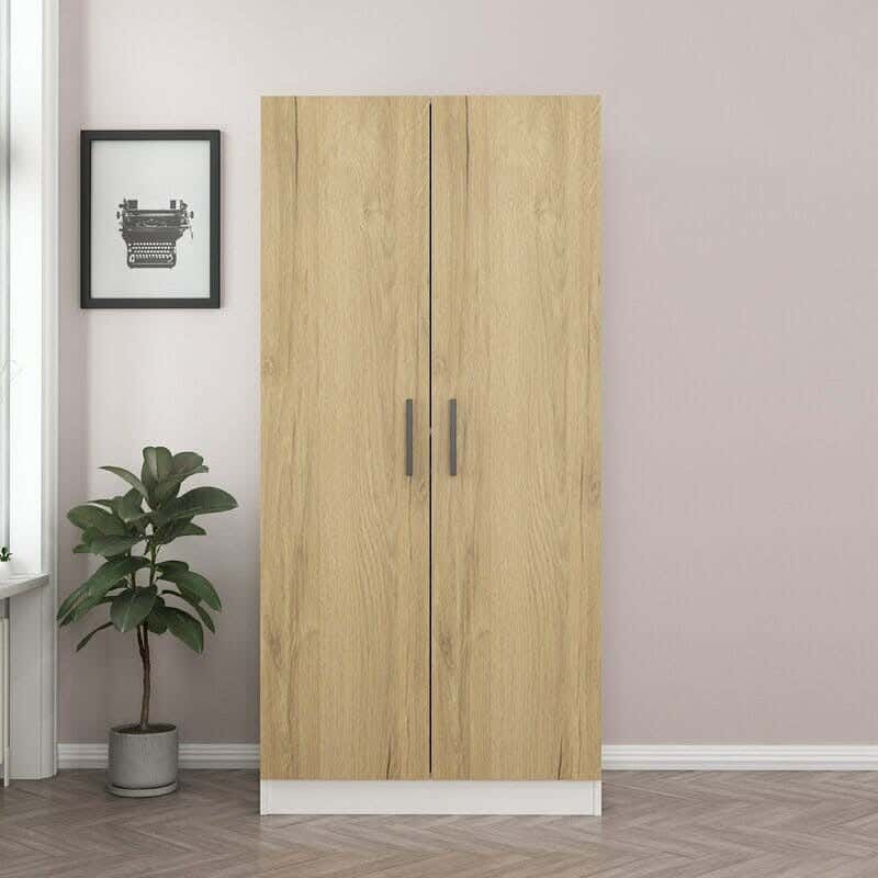 MDF Wood Wardrobe 2 Door, 80x50x180 Cm - Beige