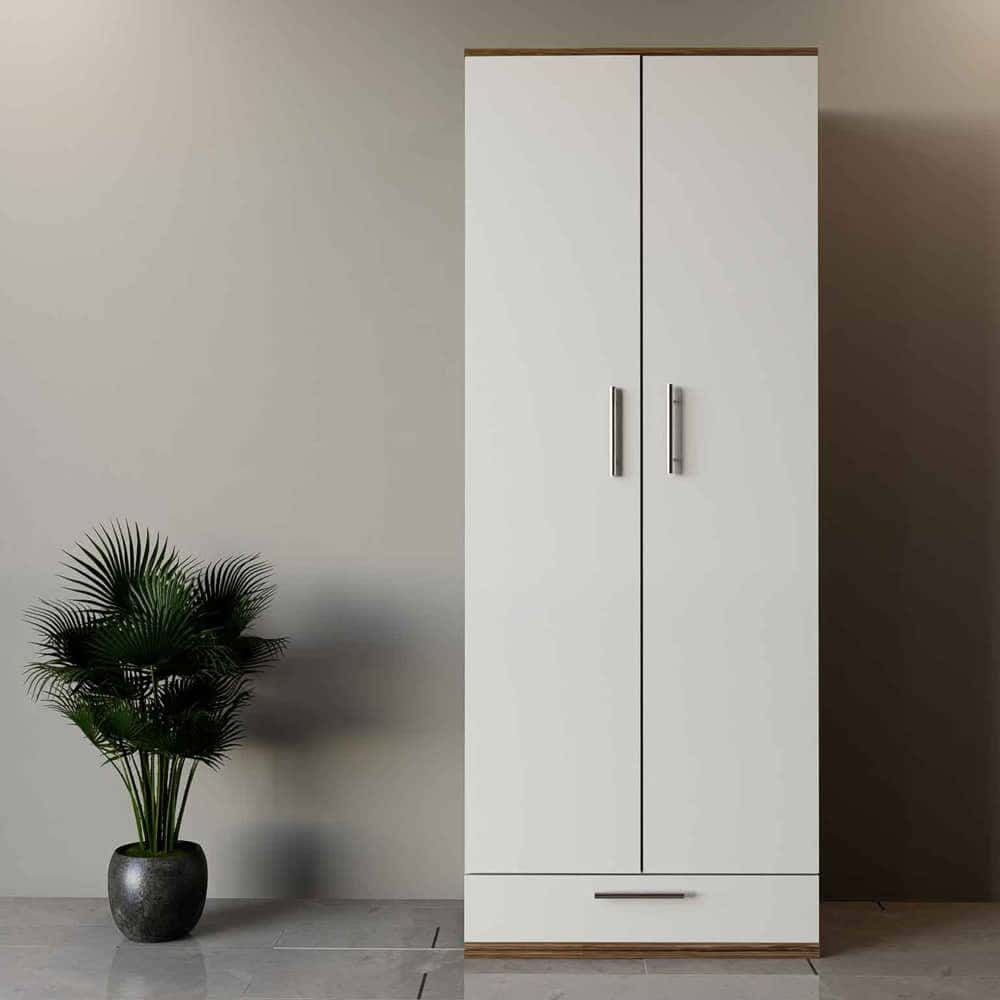 MDF Wood Wardrobe 2 Door, 80x50x180 Cm - White