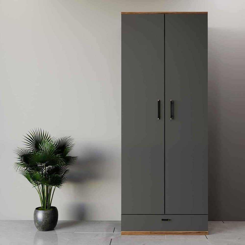 MDF Wood Wardrobe 2 Door, 80x50x180 Cm - Grey