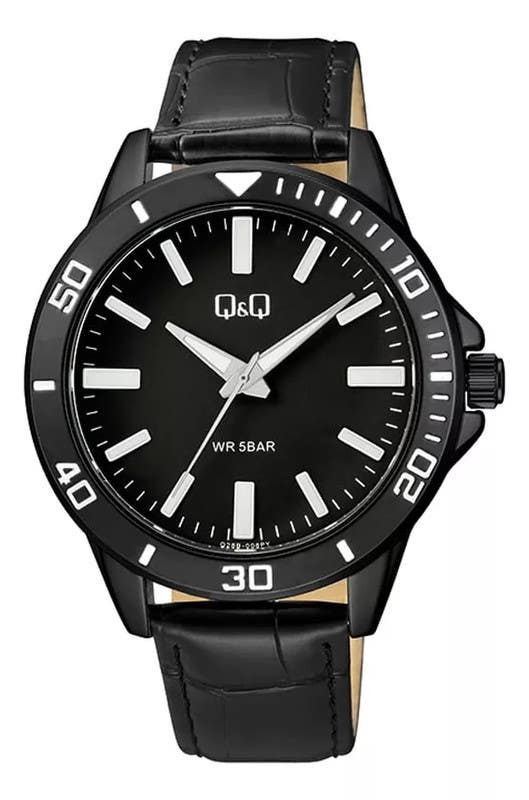 Q&Q Q28B-008PY Round Analog Dress Watch For Men, L /40 - 48 mm - Black