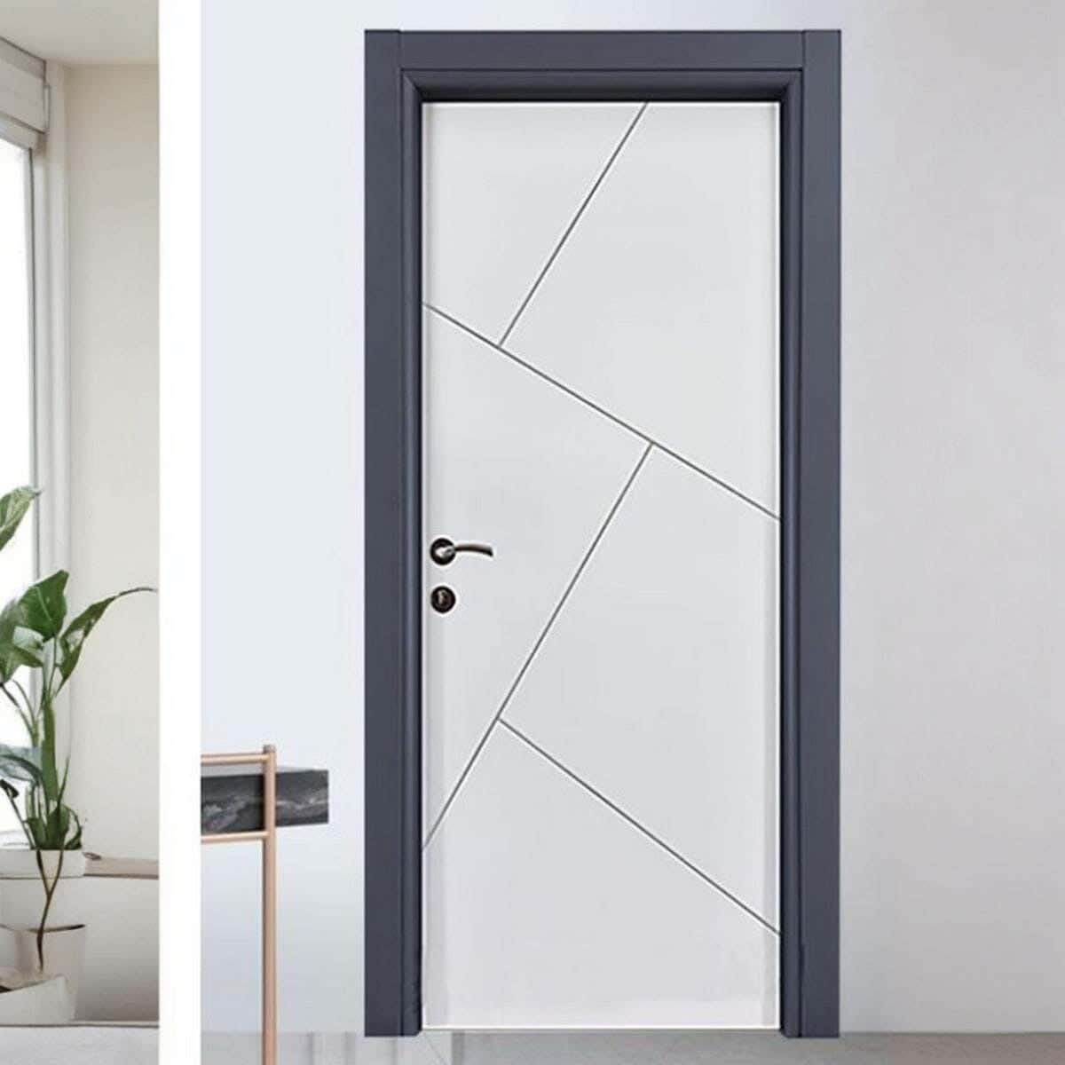 Pine Wood Room Door, 215 X 90 Cm - White, Dark Grey