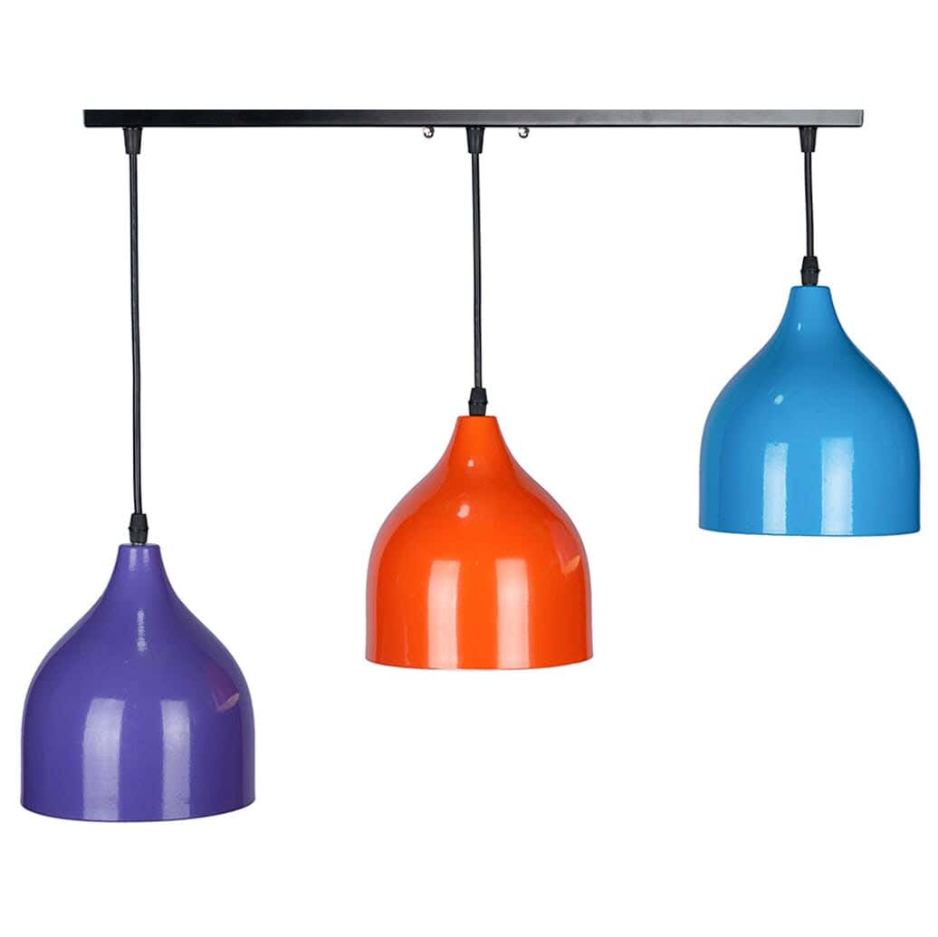 Steel Modern Chandelier, with Electro Static Paint, 3 Bulbs - Multicolor