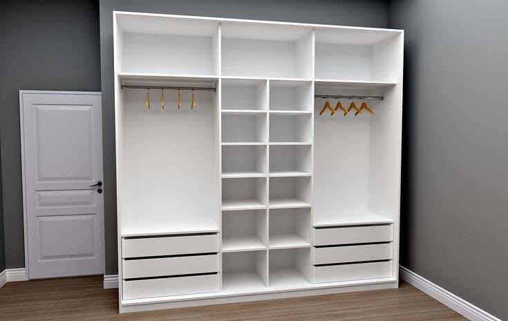 Dressing Room With 6 Drawers And Several Shelves, Thai MDF Wood, 220×240×40 Cm - White