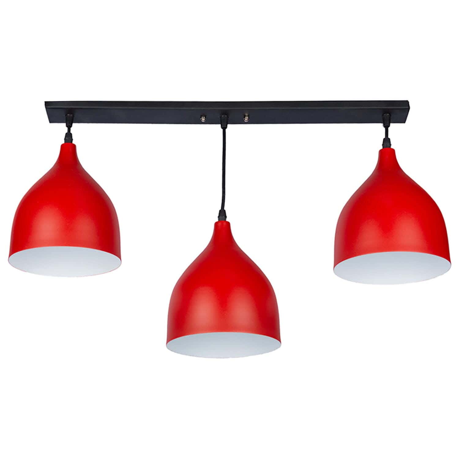 Steel Modern Chandelier, with Electro Static Paint, 3 Bulbs - Red Black