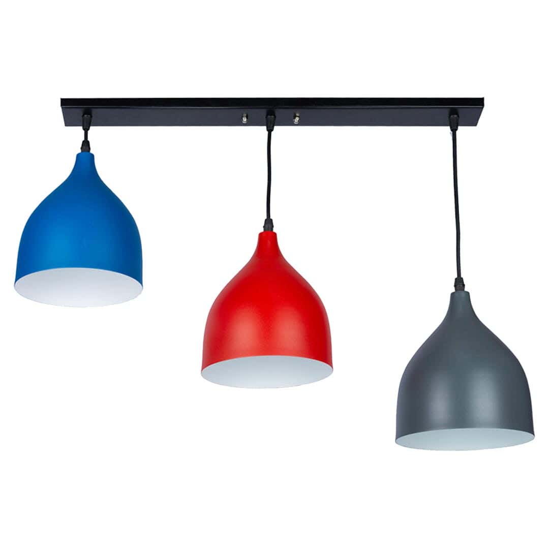 Steel Modern Chandelier, with Electro Static Paint, 3 Bulbs - Multicolor