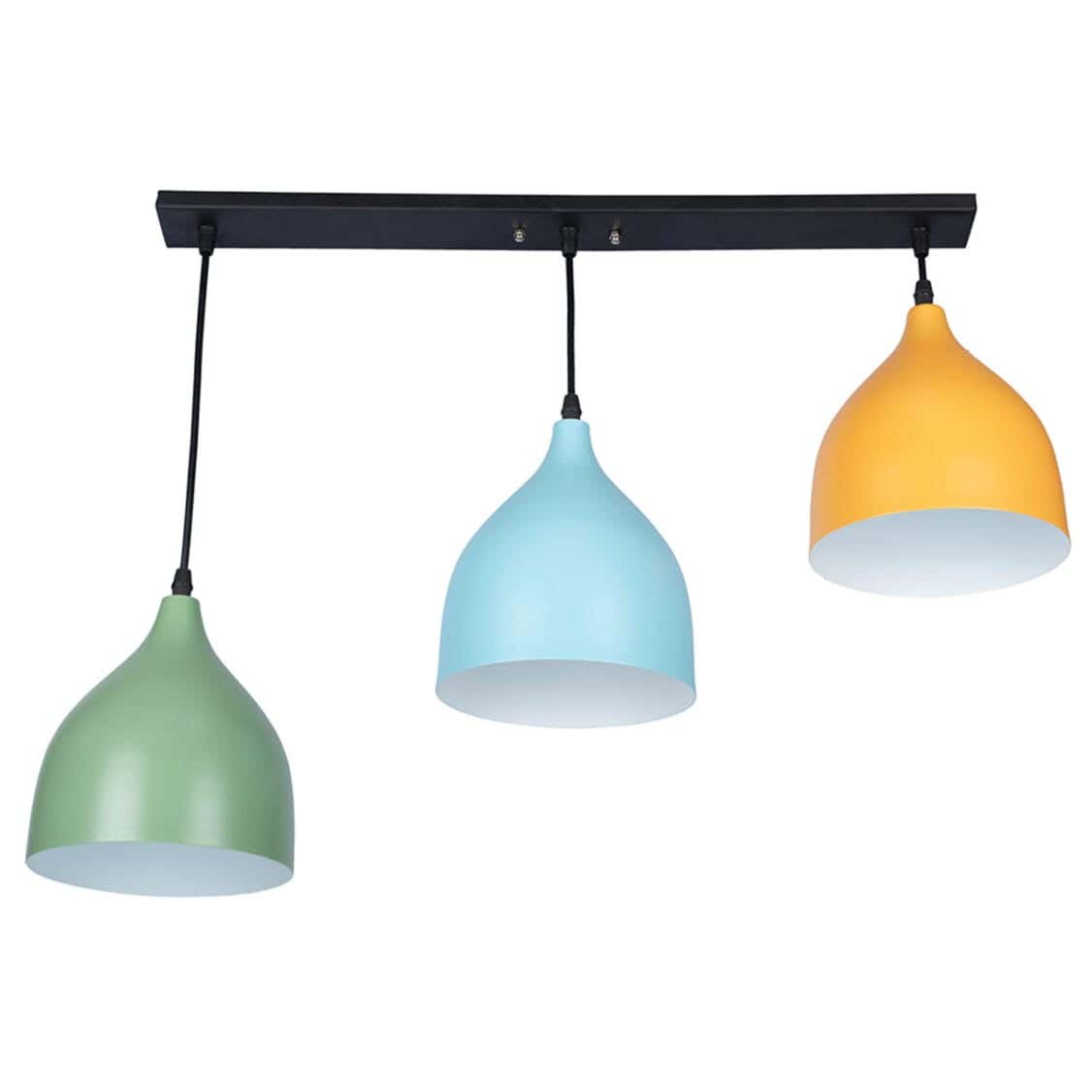 Steel Modern Chandelier, with Electro Static Paint, 3 Bulbs - Multicolor