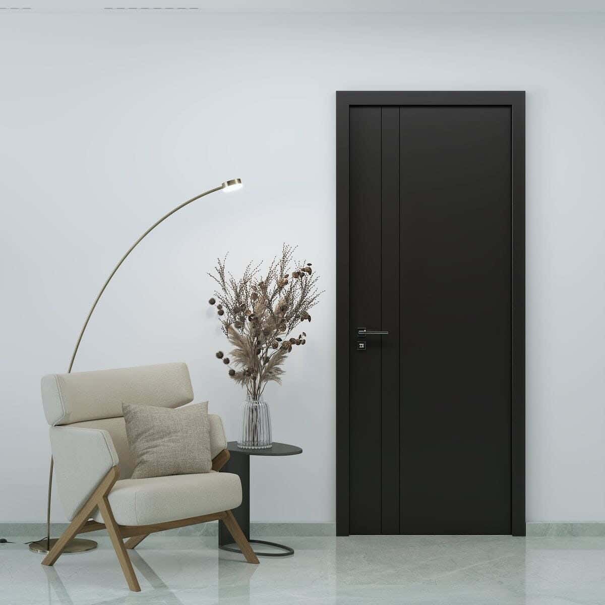 Pine Wood Room Door, 220X90 Cm - Black