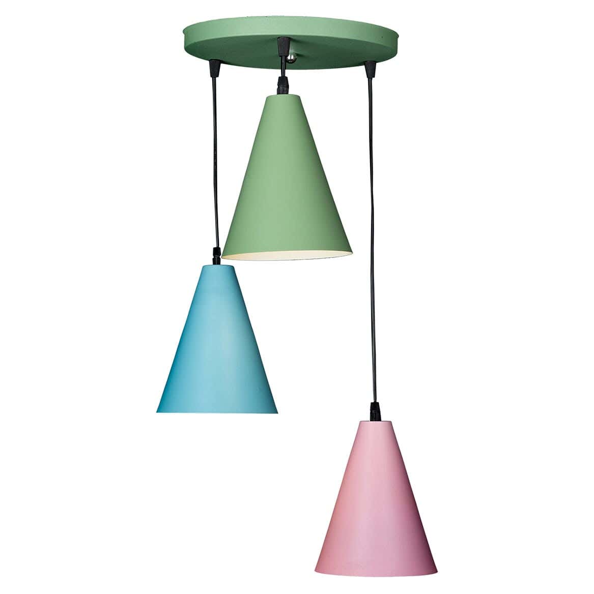 Steel Modern Chandelier, with Electro Static Paint, 3 Bulbs - Multicolor