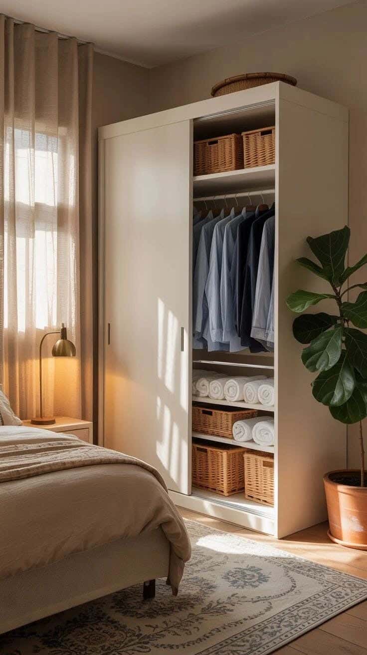 Sliding Wardrobe With 2 Doors And Several Shelves, Made Of Thai MDF Wood, 200×120×40 Cm - White