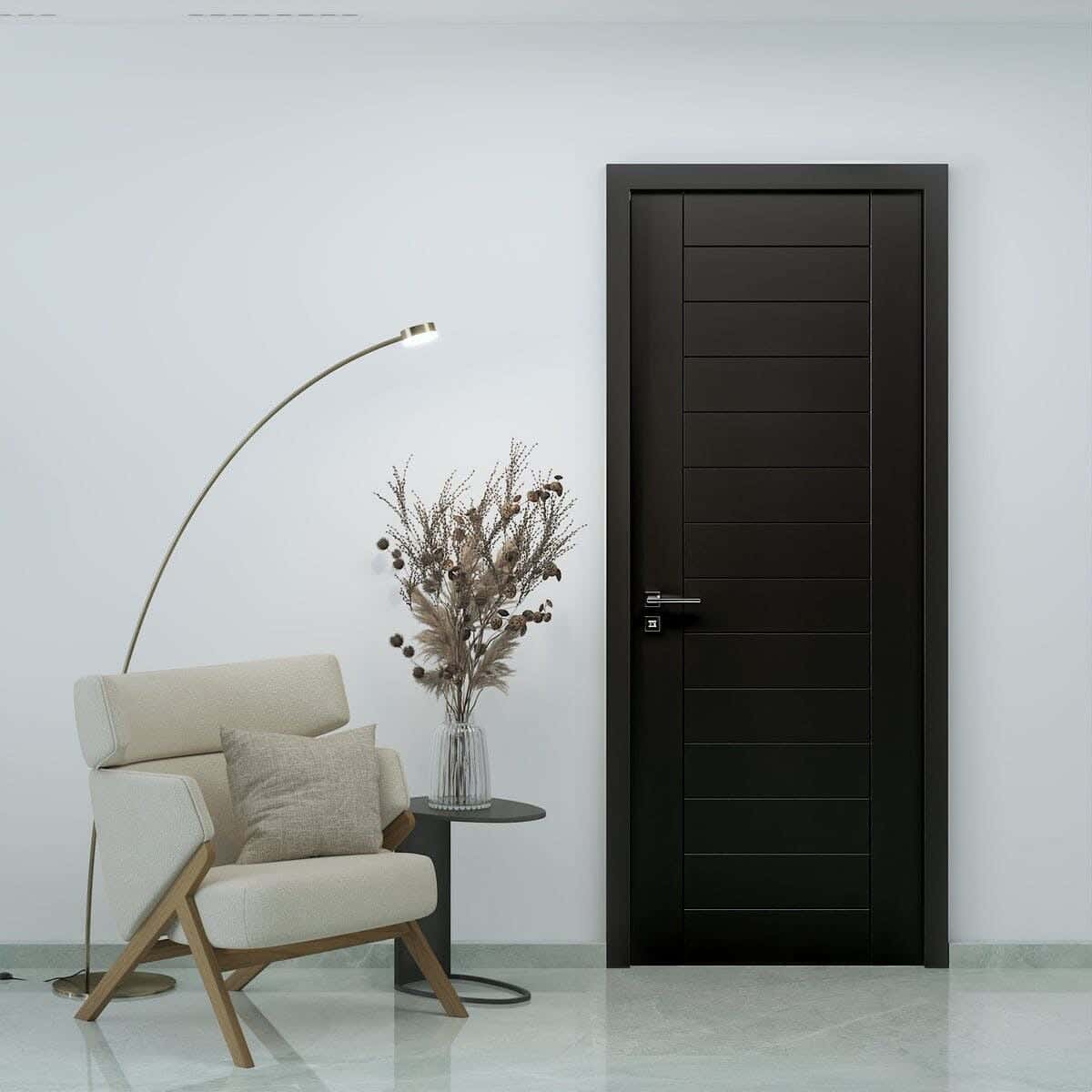 Pine Wood Room Door, 220X90 Cm - Black