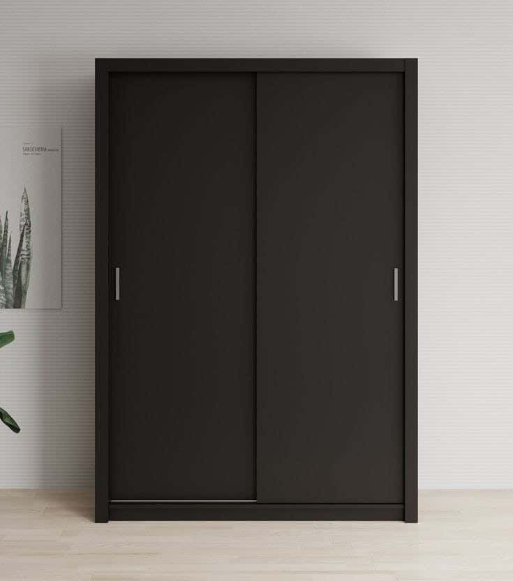 Sliding Wardrobe With 2 Doors And Several Shelves, Made Of Thai MDF Wood, 200×120×40 Cm - Black