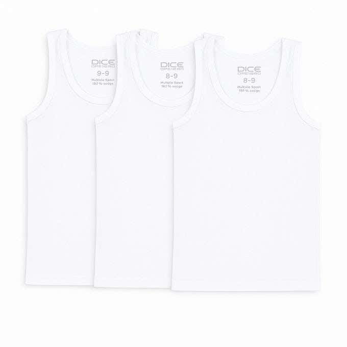 Dice Kids' 3-Piece Cotton Undershirt Set, 12-13 Years - White