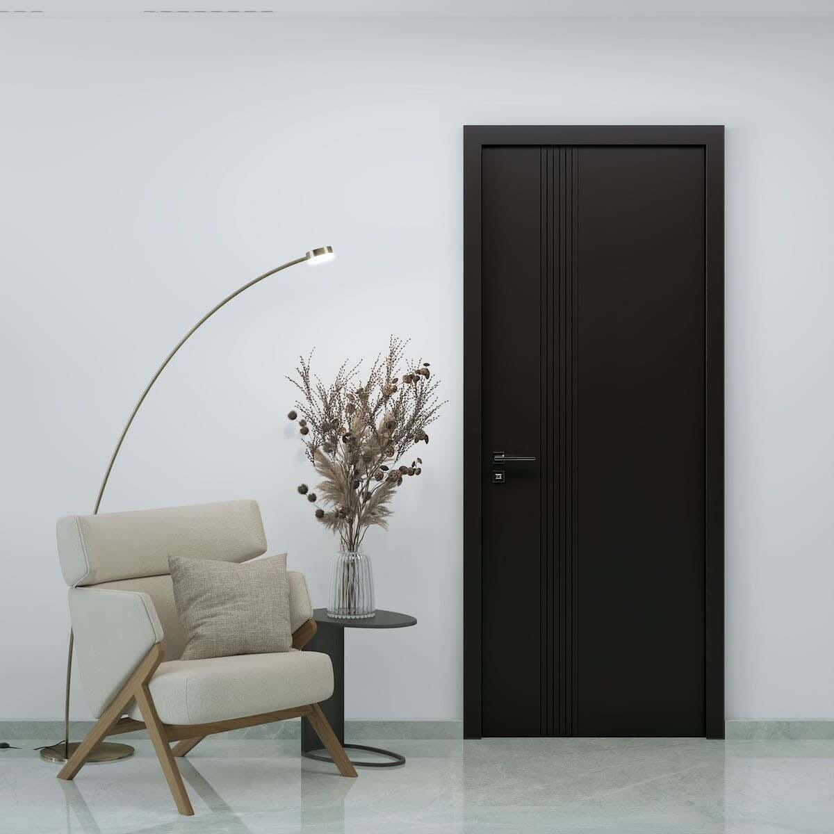 Pine Wood Room Door, 220X90 Cm - Black