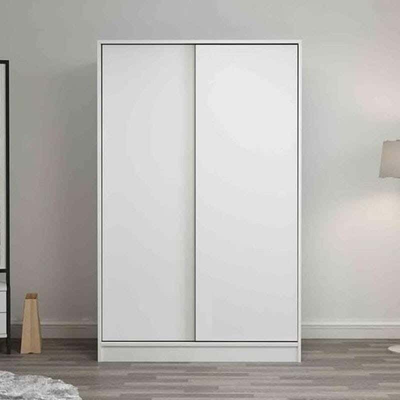 2-Door Sliding Wardrobe With 4 Shelves And 2 Hangers, MDF Wood, 200×100×50 Cm - White