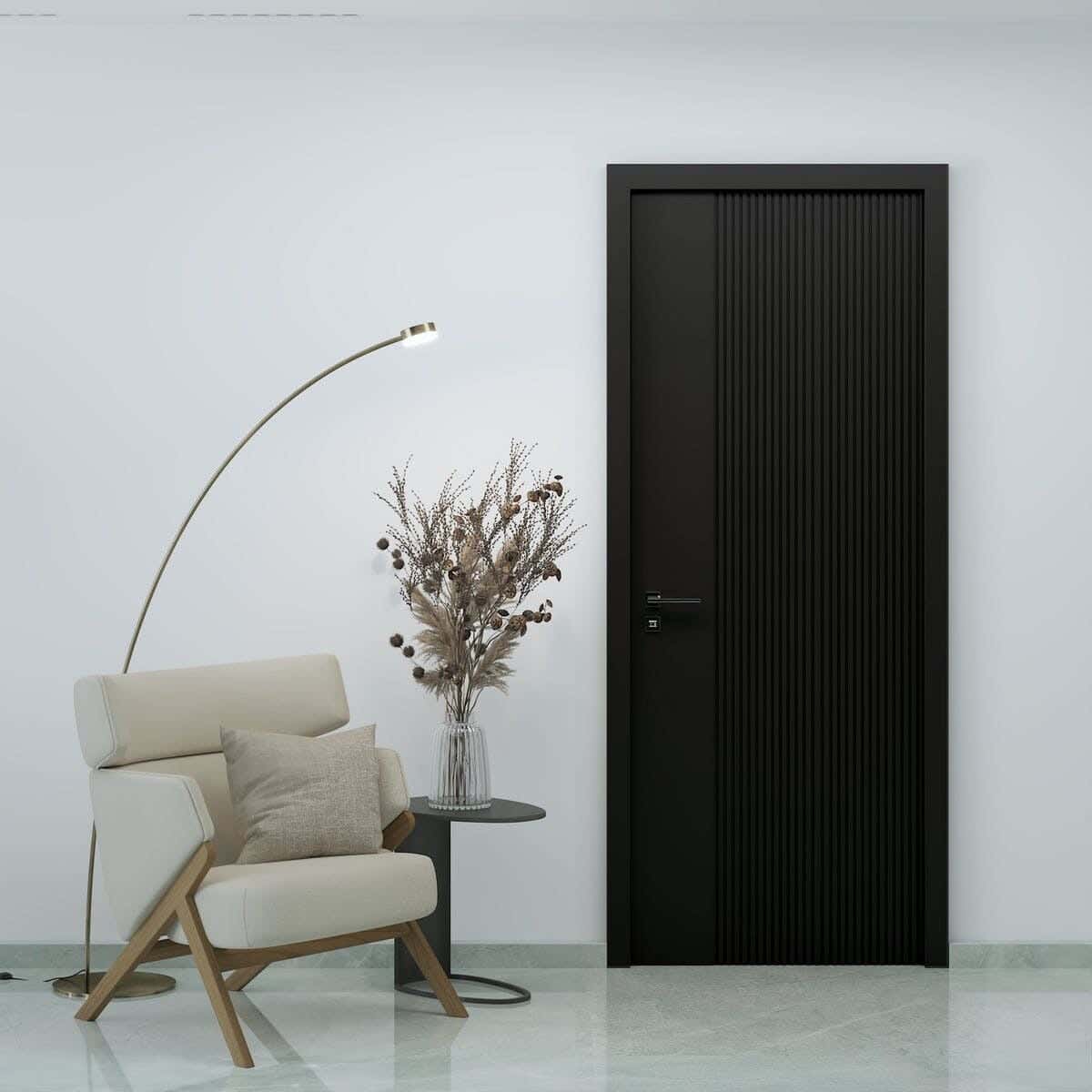 Pine Wood Room Door, 220X90 Cm - Black