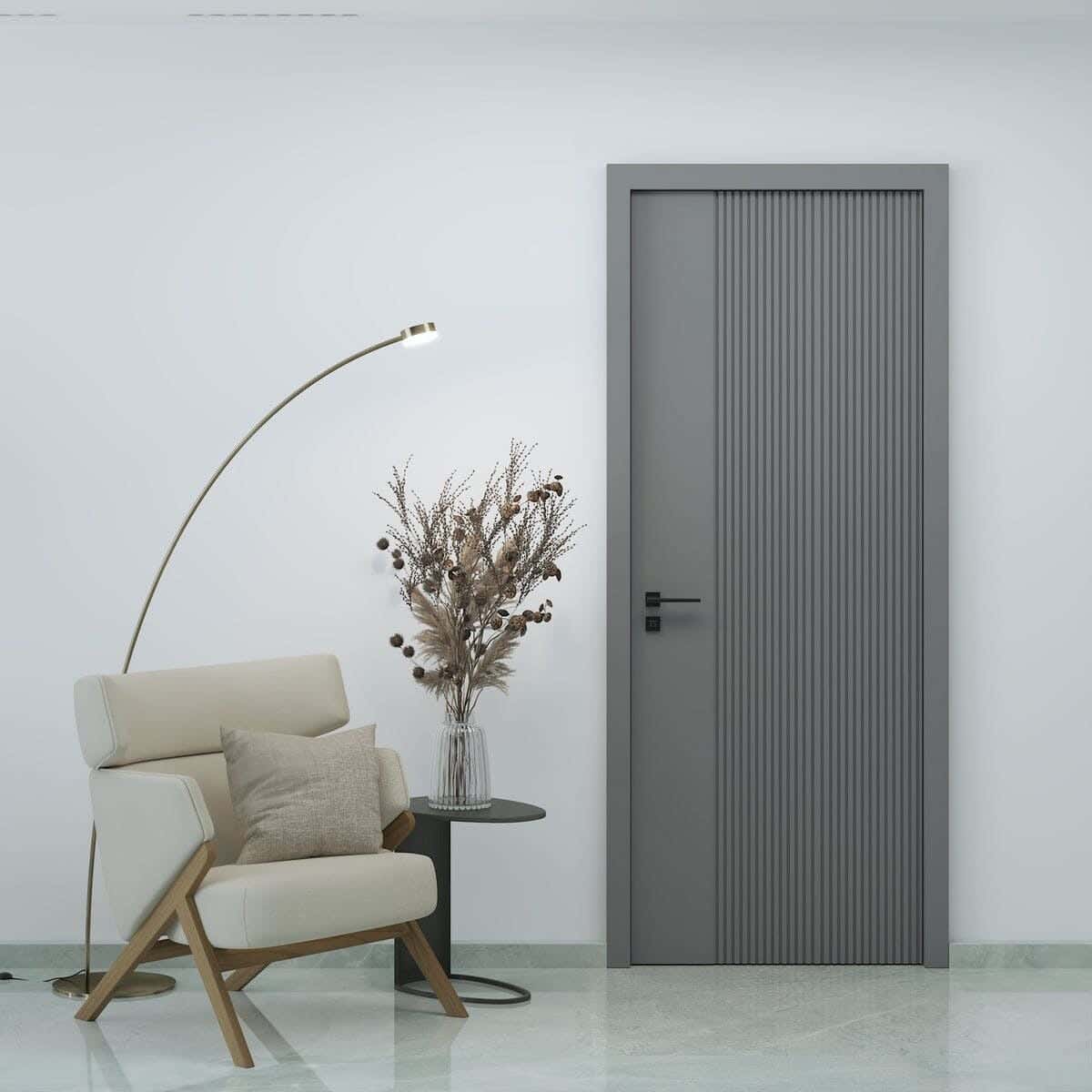 Pine Wood Room Door, 220X90 Cm - Grey