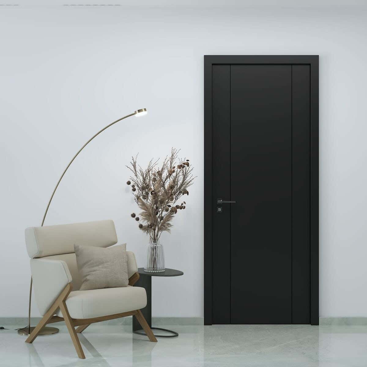 Pine Wood Room Door, 220X90 Cm - Black