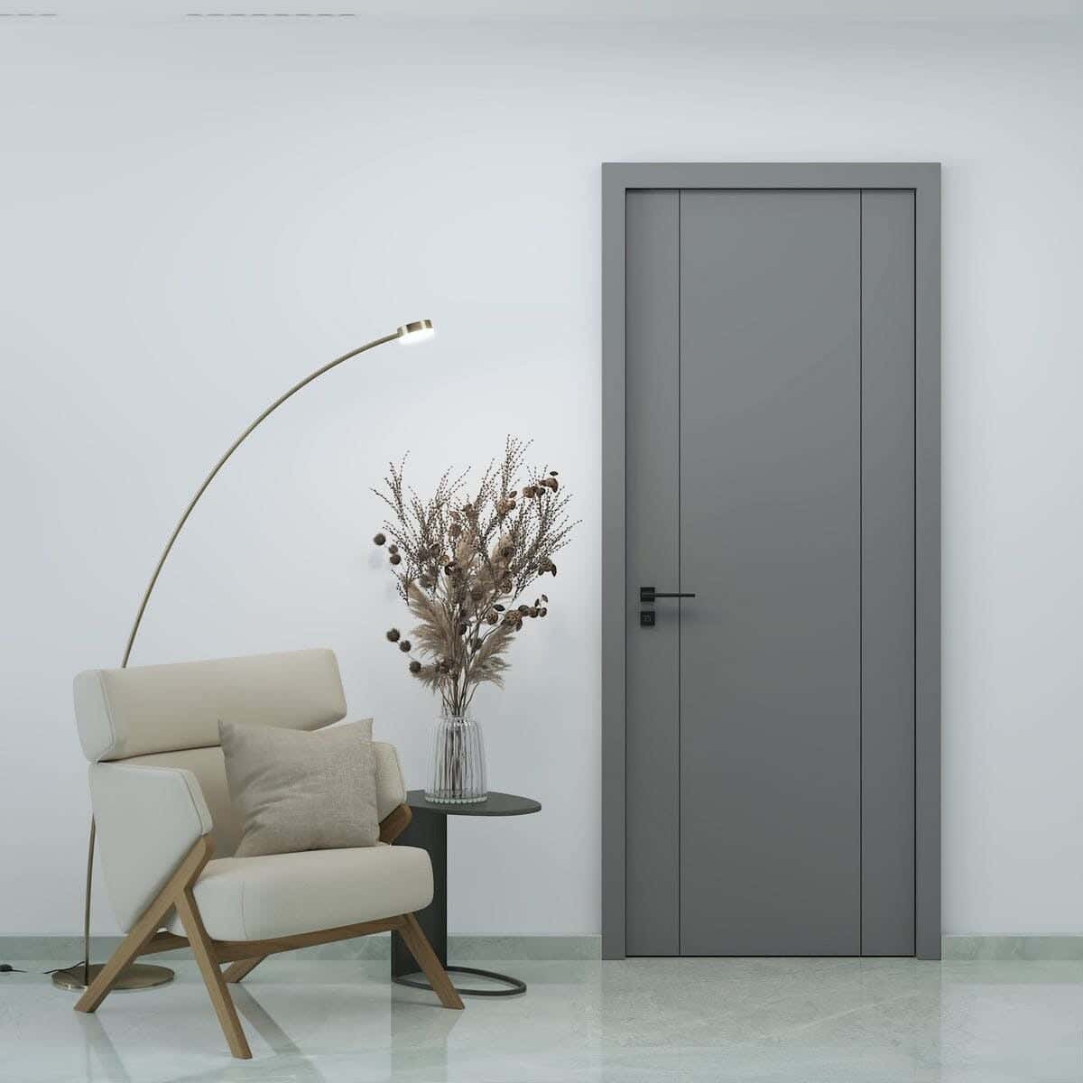 Pine Wood Room Door, 220X90 Cm - Grey