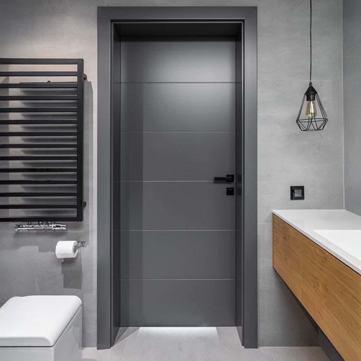 Pine Wood And MDF Bathroom Door, 220X80 Cm - Grey
