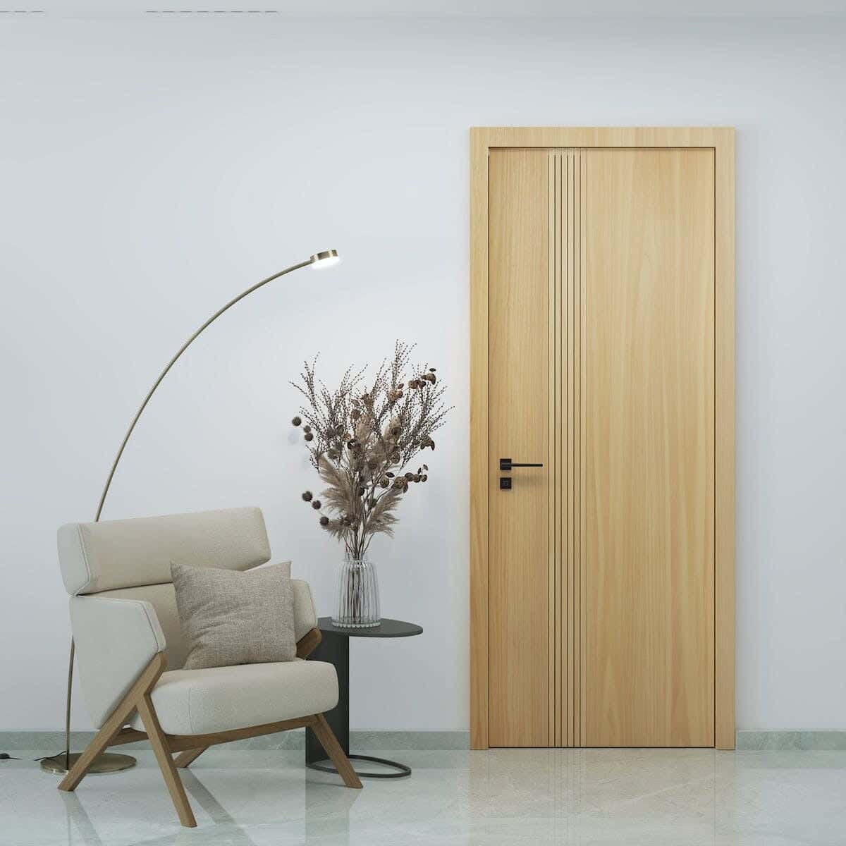 Pine Wood Room Door, 220X90 Cm - Beige