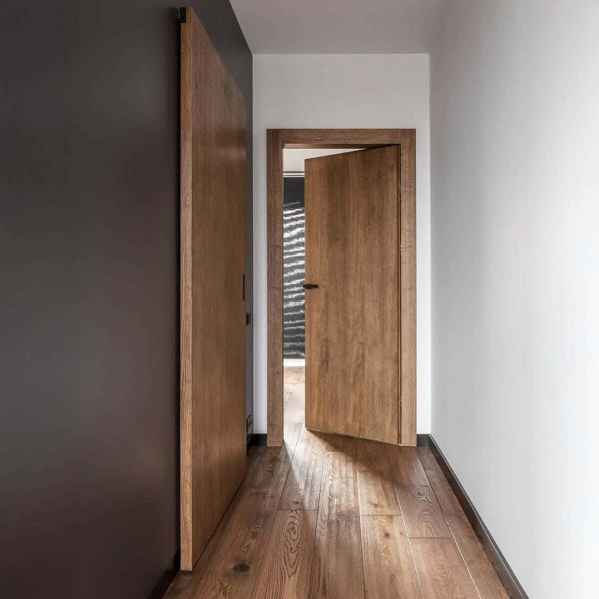 Pine Wood And Oak Veneer Room Door, 220X90 Cm - Beige
