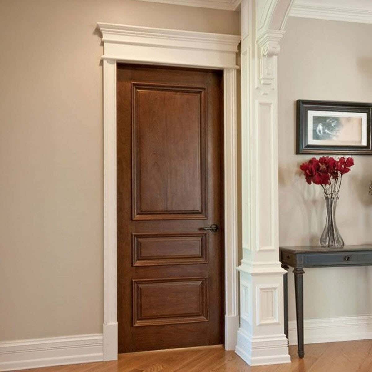 Pine Wood And Oak Veneer Room Door, 220X90 Cm - Brown