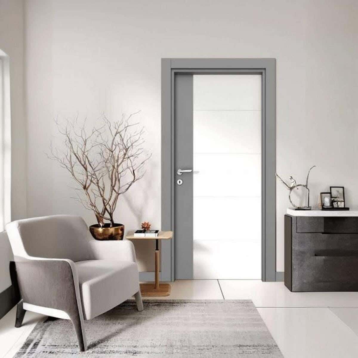 Pine Wood Room Door, 215 X 90 Cm - White, Dark Grey