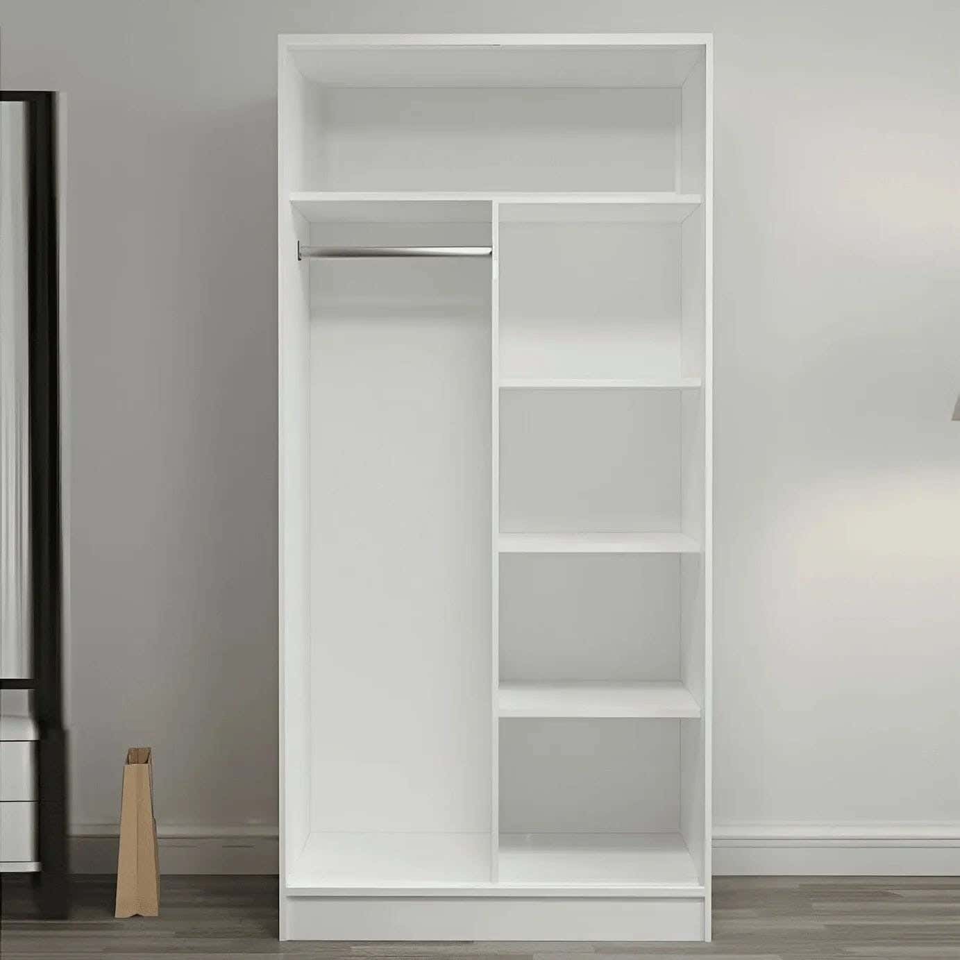 MDF Wooden Wardrobe, 80 X 180 X 40 Cm, Five Shelves + Hanger - Beige