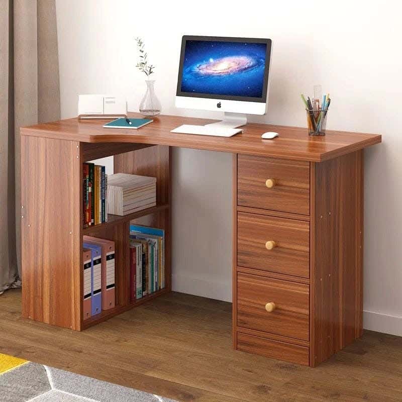 MDF Wood Desk, 120 x 50 cm, 3 Shelves, 3 Drawers - Brown