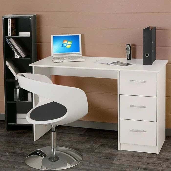 MDF Wood Desk, 120 x 50 cm, 3 Drawers - White