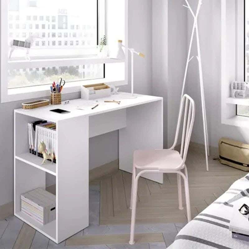MDF Wood Desk, 100 x 50 cm, 2 Shelves - White