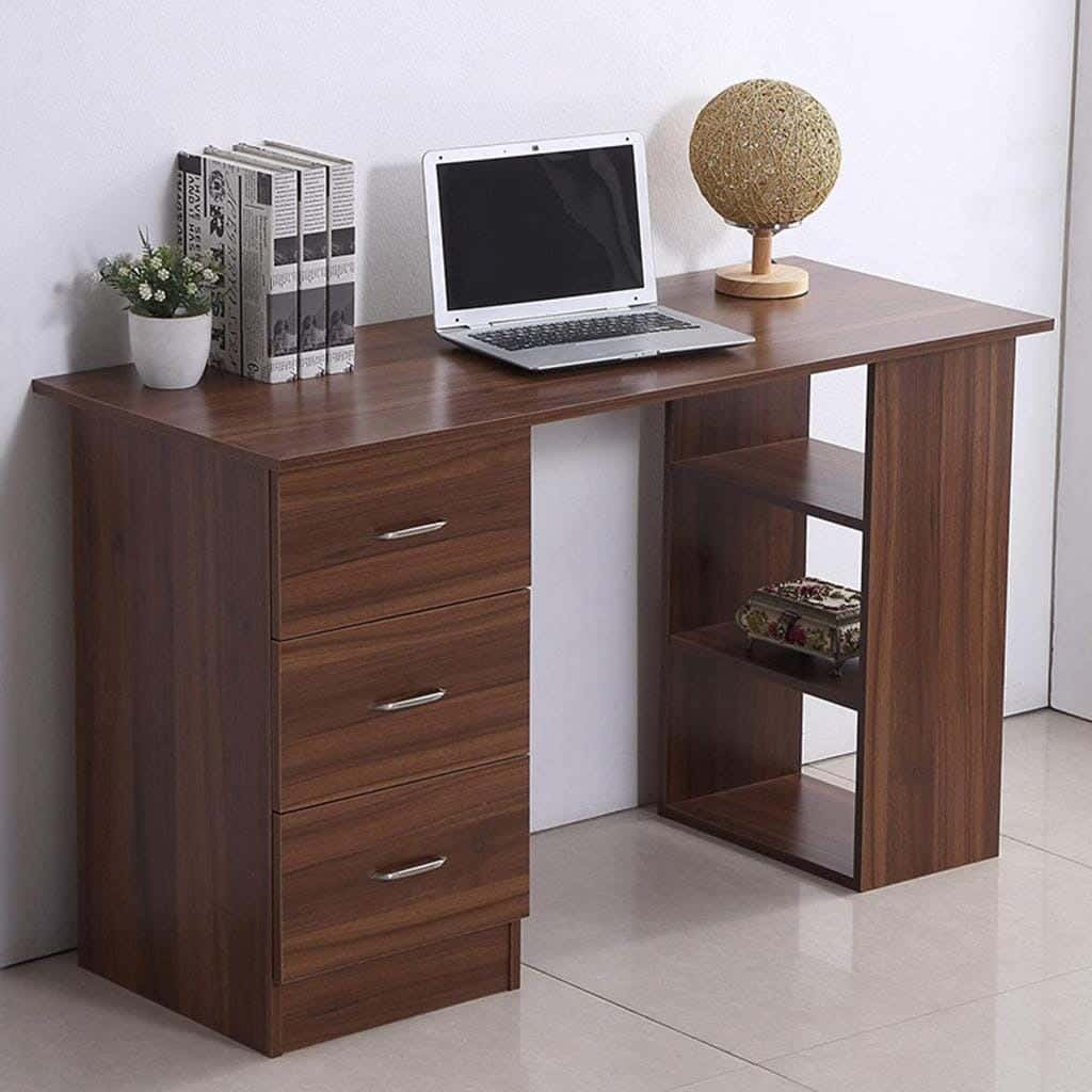 MDF Wood Desk, 120 x 50 cm, 3 Shelves, 3 Drawers - Brown