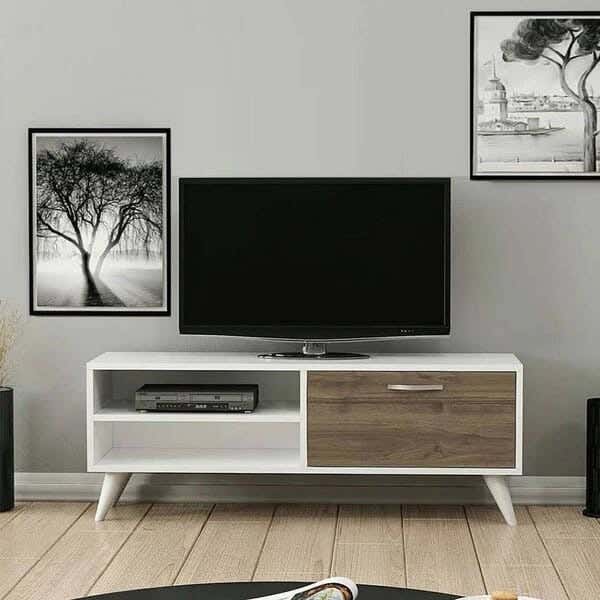 MDF Wood TV Table, 120 ×40 ×40 cm - White Brown