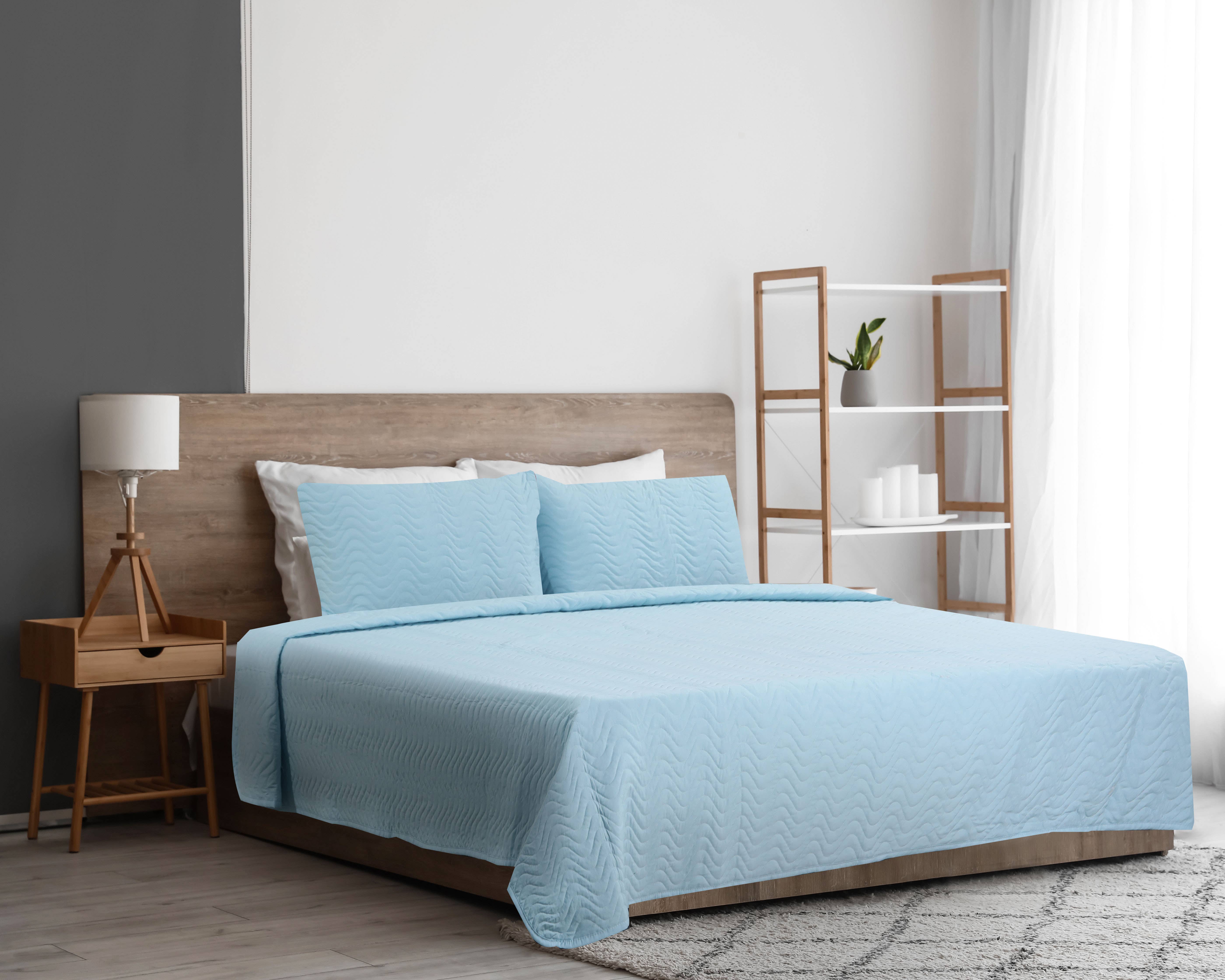 Forbed Cotton Double Comforter, 3 Pieces, 225×240 cm - Light Blue