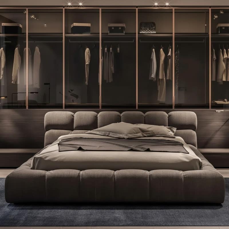 Bombay bed, plywood, suede fabric, 200x160x122 cm - Grey