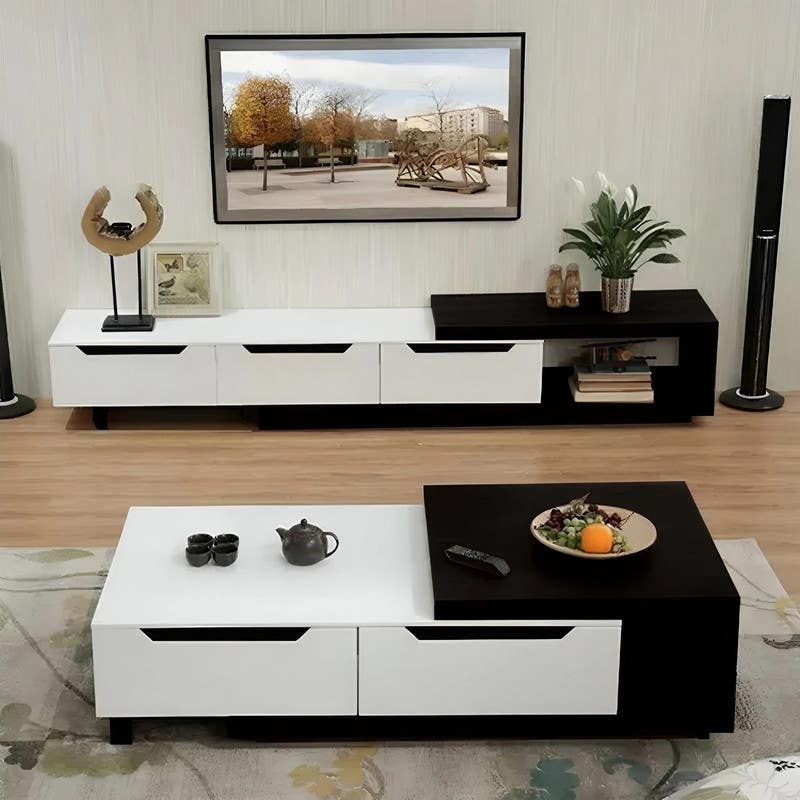 TV And Center Table Set MDF Wood, 180×40×40 cm - White Black