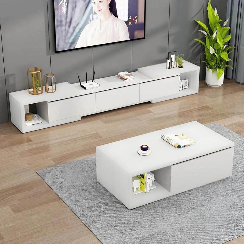 TV And Center Table Set MDF Wood, 200×40×40 cm - White