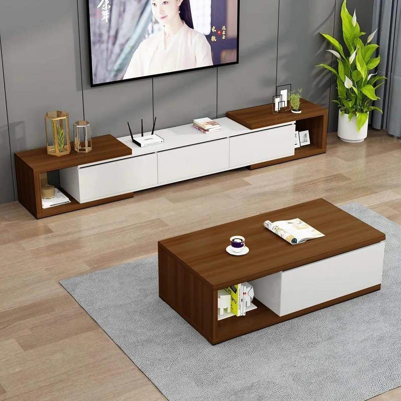 TV And Center Table Set MDF Wood, 200×40×40 cm - White Brown