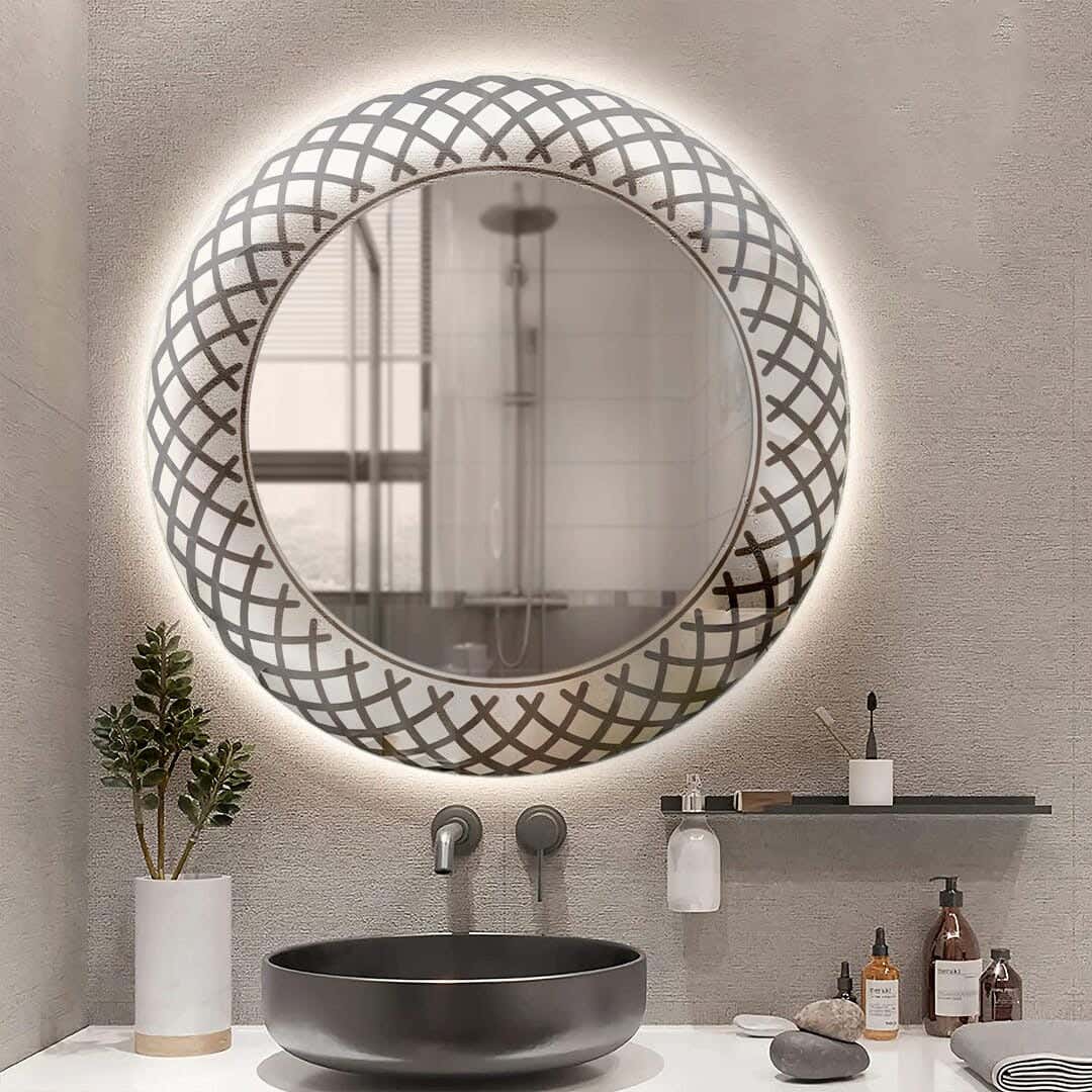 Circular Glass Mirror, 60x60 cm, White LED