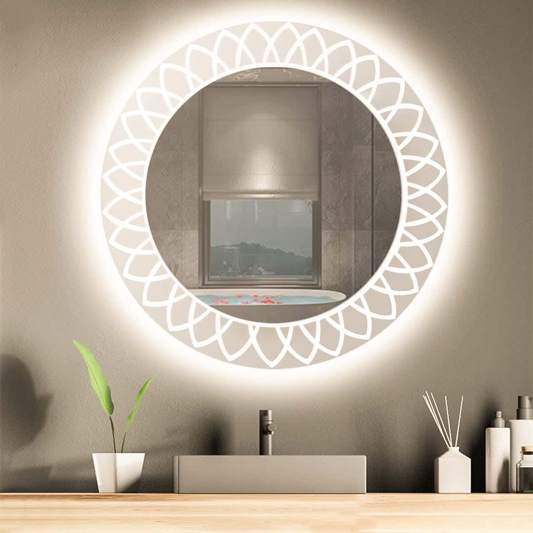 Circular Glass Mirror, 60x60 cm, White LED