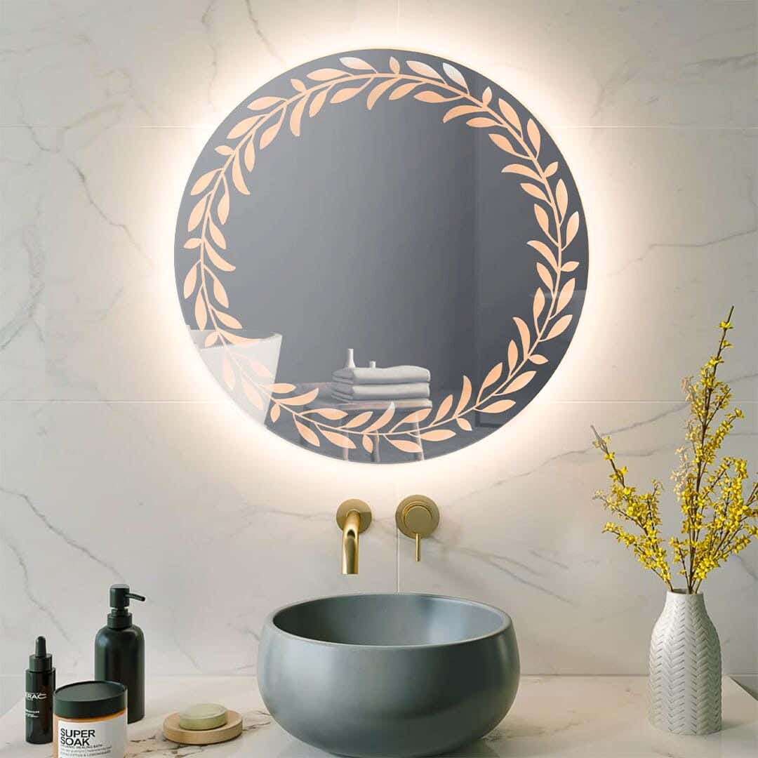 Circular Glass Mirror, 60x60 cm, White LED