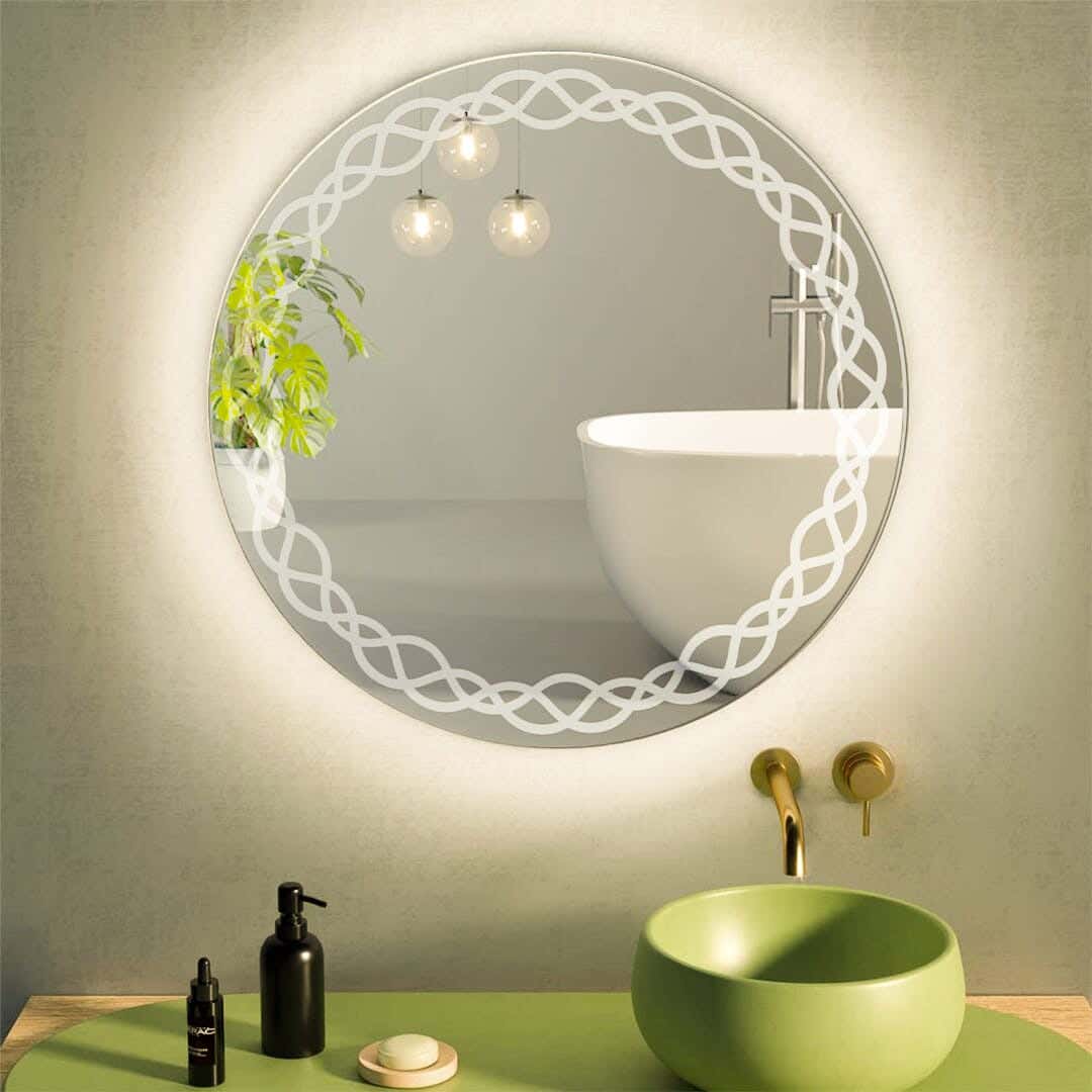 Round Glass Mirror, 60x60 cm, White LED