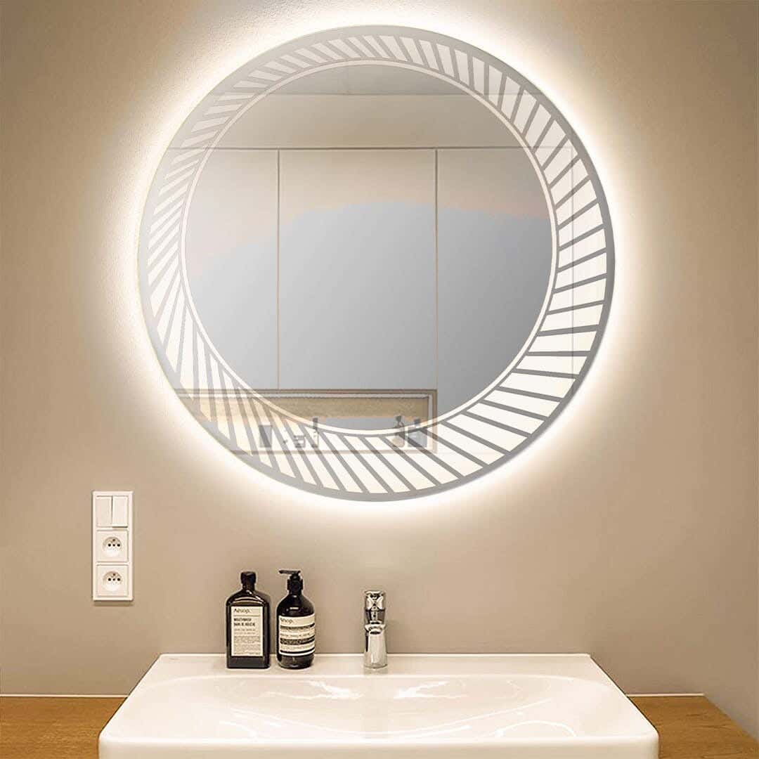 Round Glass Mirror, 60x60 cm, White LED