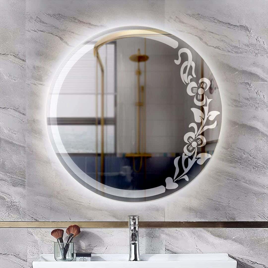 Round Glass Mirror, 60x60 cm, White LED