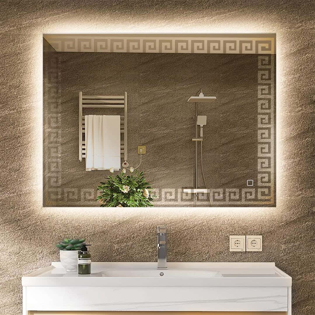 Rectangular Glass Mirror, 80x60 cm, Yellow LED